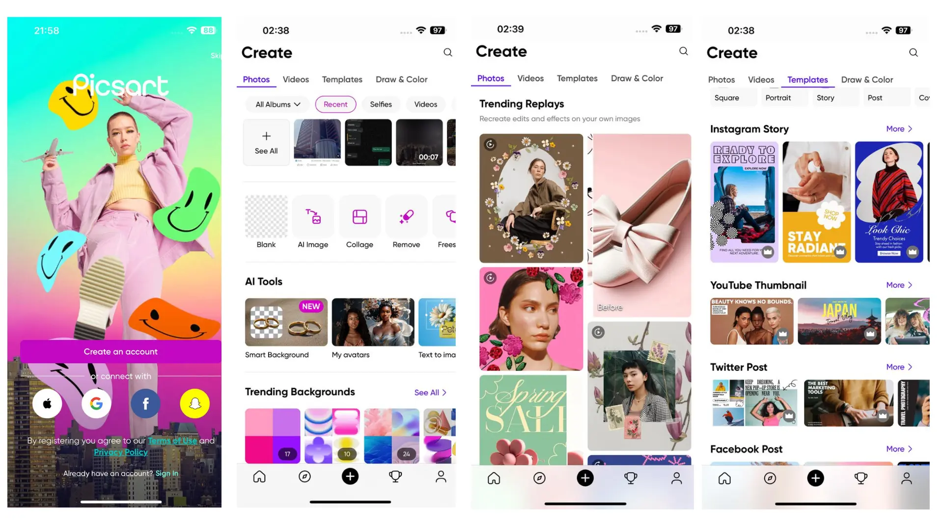 PicsArt for iOS in APP combine screenshots