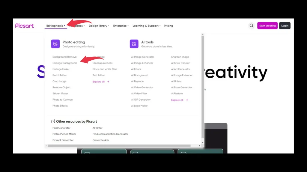 How to Change Background on picsart web version step 1 guide