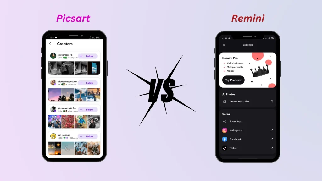 PicsArt vs. Remini Social community feature