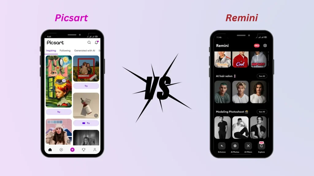 PicsArt vs. Remini ease to use interface