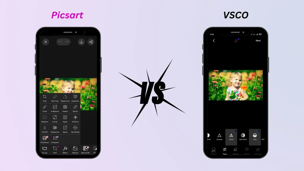 PicsArt vs VSCO Photo Editing Tools