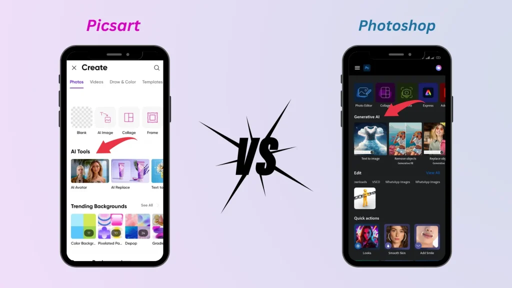 PicsArt vs Photoshop Express AI tools