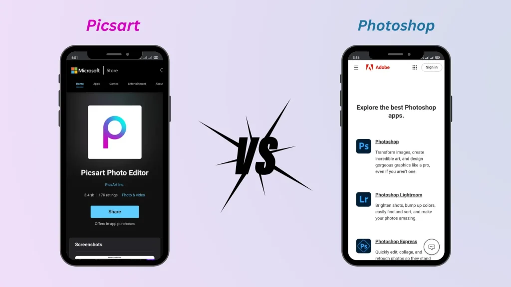 PicsArt vs Photoshop Express Availability Platforms