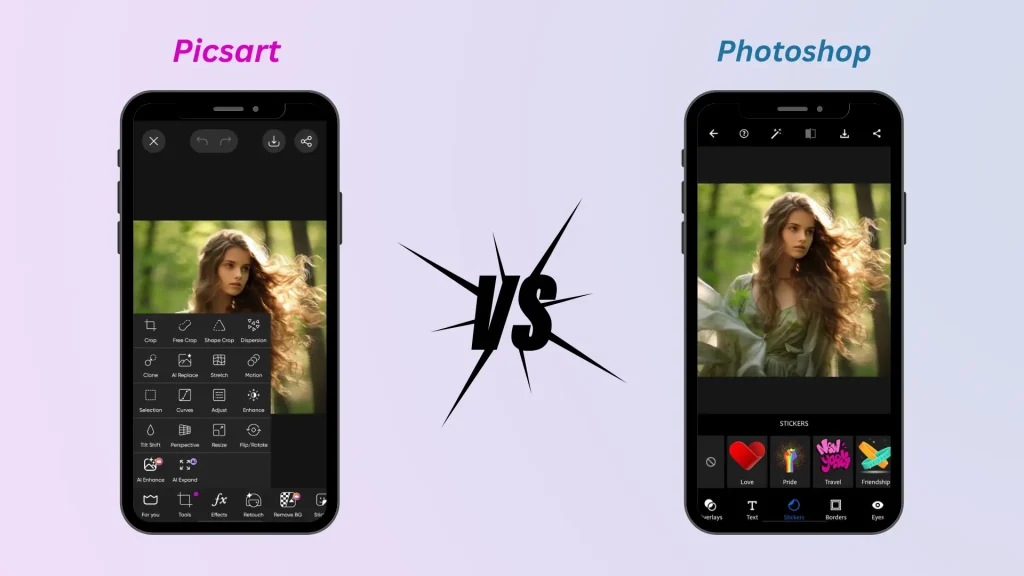 PicsArt vs Photoshop Express Editing tools