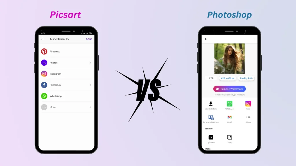 PicsArt vs Photoshop Express social media Integrations